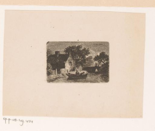 Landscape with two figures in a rowing boat near a house