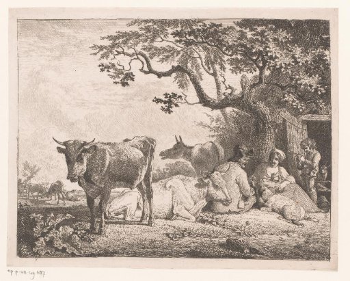 Resting Shepherd Family with a Flock