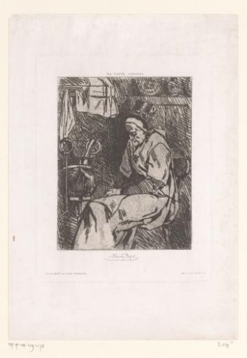 Old woman sitting in the kitchen