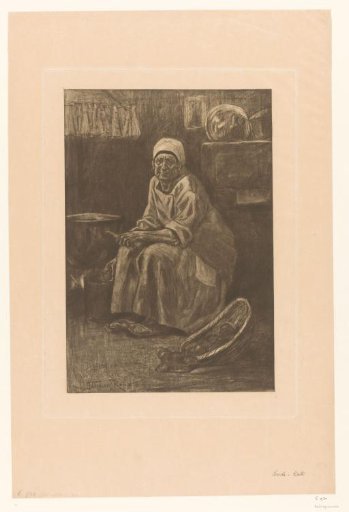 Old woman peeling potatoes in the kitchen