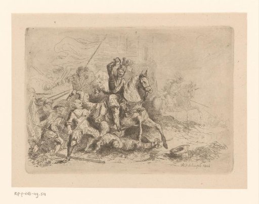 Battle scene with a mounted rider