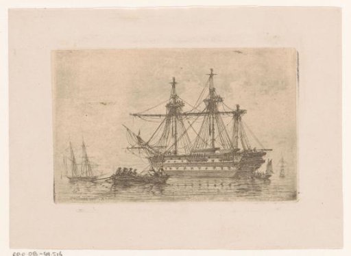 Warship with three masts