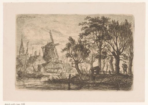 View of a village with mill on the water