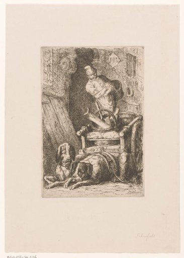 Butcher at a cart pulled by two dogs