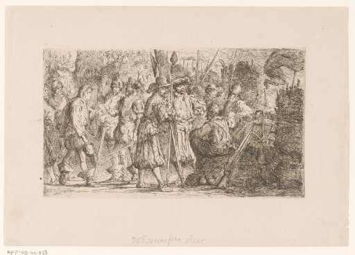 Messenger gives a letter to a group of soldiers
