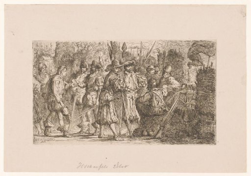 Messenger gives a letter to a group of soldiers