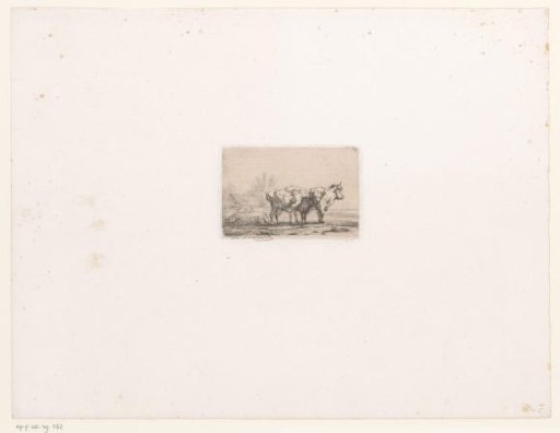 Landscape with two cows and a farm in the background