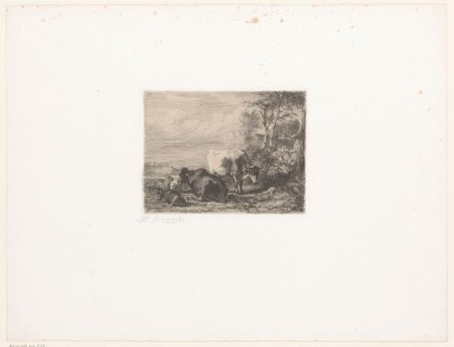 Landscape with two cows, a goat and two sheep