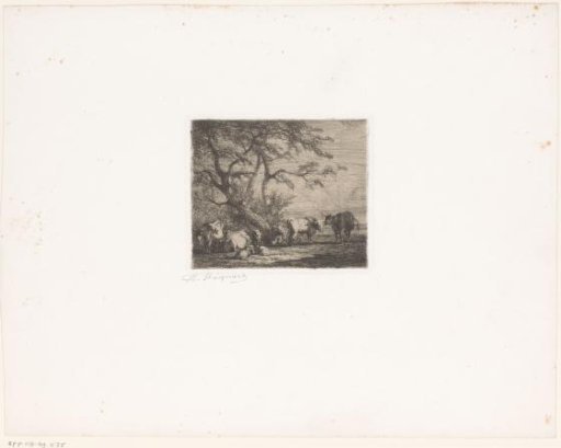 Cattle and Sheep by a Group of Trees