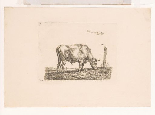 Cow by a Post with a Bird on It