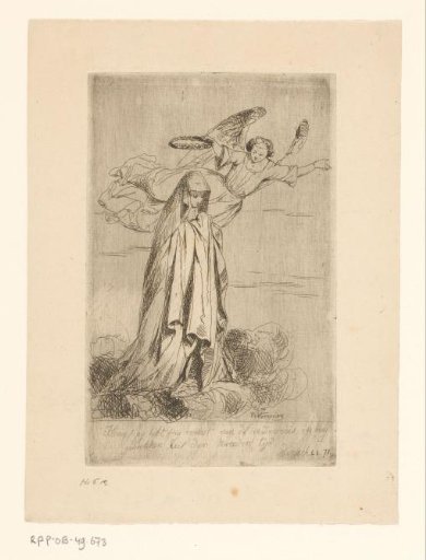Angel holding a wreath above the head of a nun