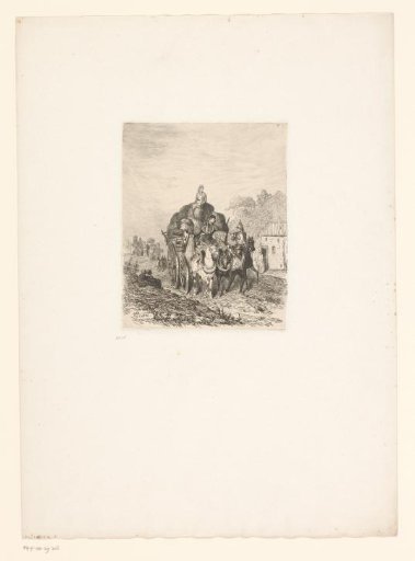 Cart loaded with birds with mother and child on top