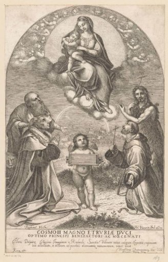 Virgin and Child adored by saints