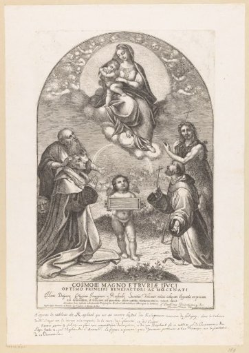 Virgin and Child adored by saints