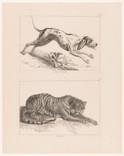 Sheet with two plates: running dog and leopard