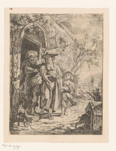 Woman and Child Turned Away by a Man in a Doorway
