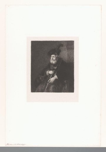 Portrait of an Old Man with a Plumed Cap and Walking Stick