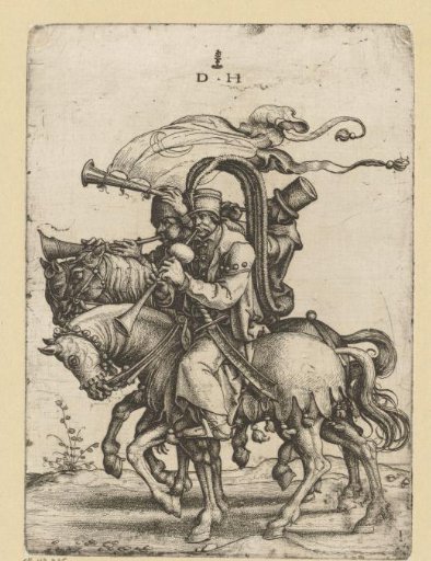 Trumpeter and Two Oboists on Horseback