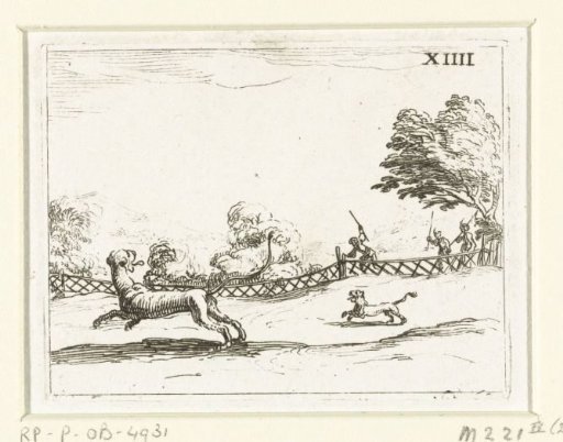 Hunters Pursuing a Lioness and Her Cub