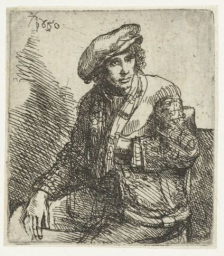 Seated young man with a bag