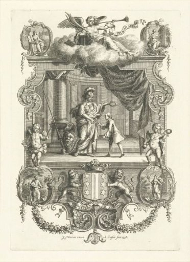 Allegorical Representation with Minerva and Boy in Cartouche with Virtues