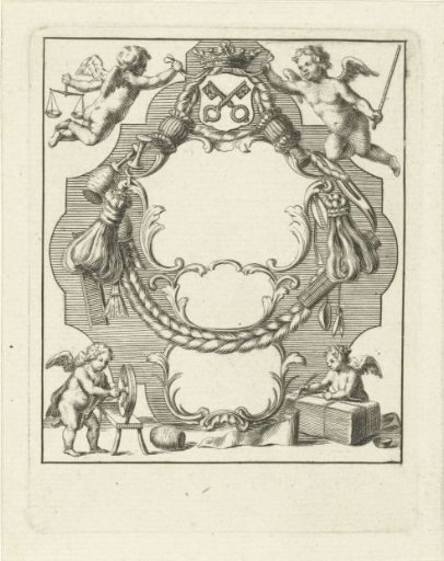 Cartouche with Small Angels and Materials from the Wool Industry