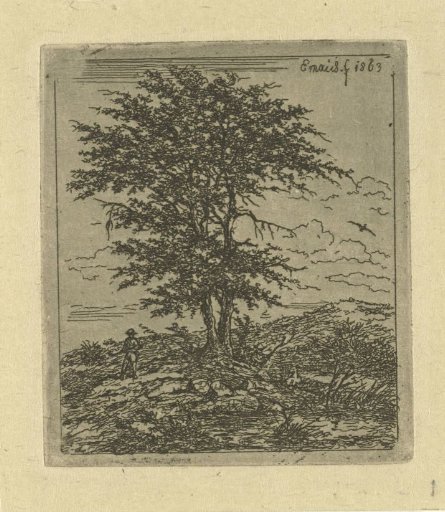 Landscape with an oak and a hunter