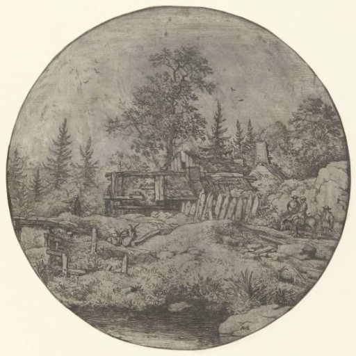 Landscape with rider near hamlet