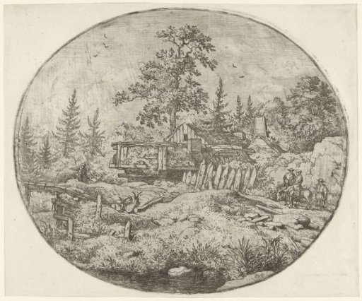Landscape with rider near hamlet