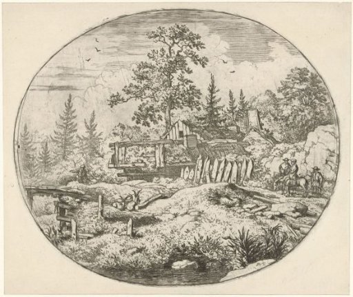 Landscape with rider near hamlet