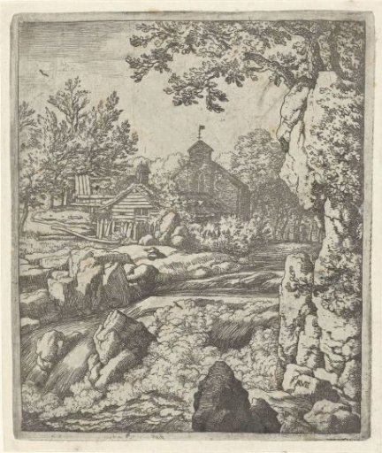 Landscape with church and waterfall