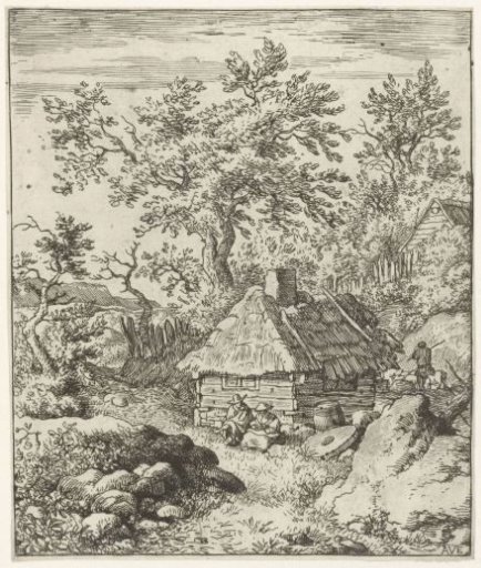 Landscape with hut and millstone