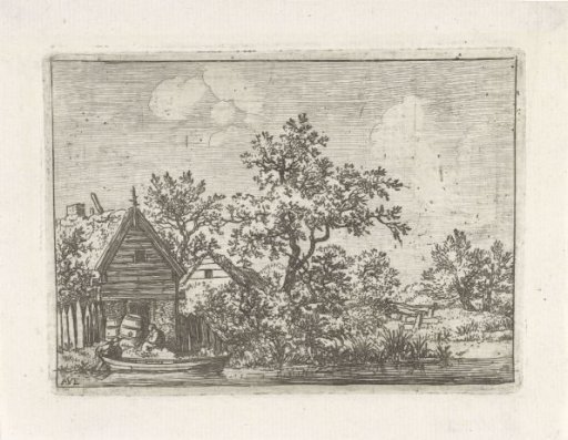 Landscape with two houses and a rowing boat