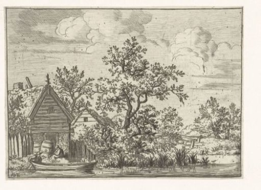 Landscape with two houses and a rowing boat
