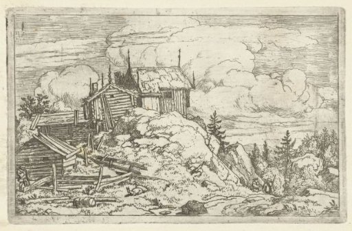 Landscape with ruined houses on a hill