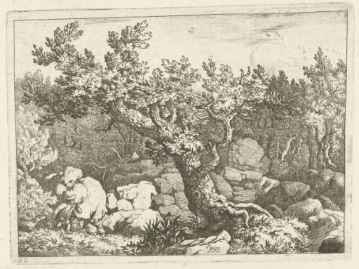 Landscape with a hunter near a large tree