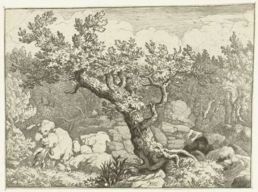 Landscape with a hunter near a large tree