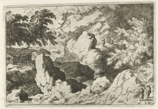 Landscape with three men on a rock