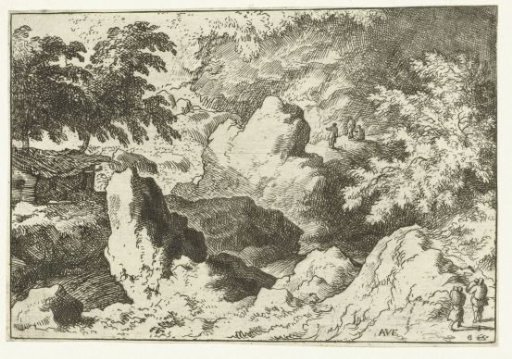 Landscape with three men on a rock