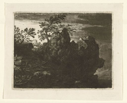 Large rocky outcrop by a river