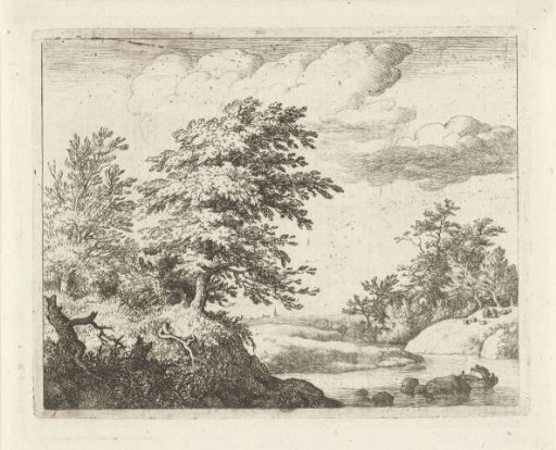 River landscape with a rowing boat