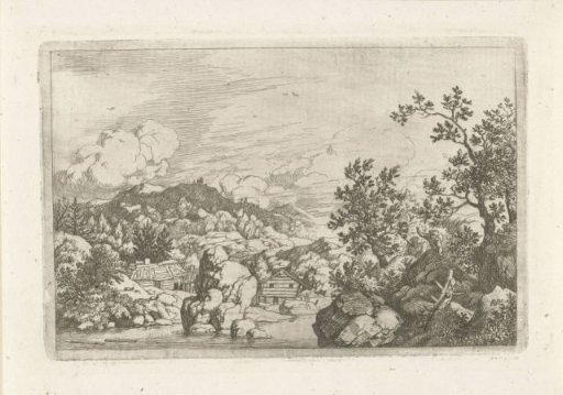 Landscape with a rock in a river