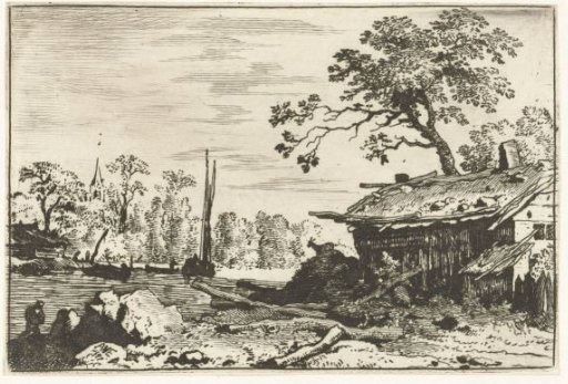 Landscape with a ruined hut by the water