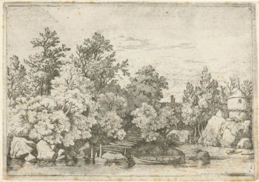 Landscape with covered bridge