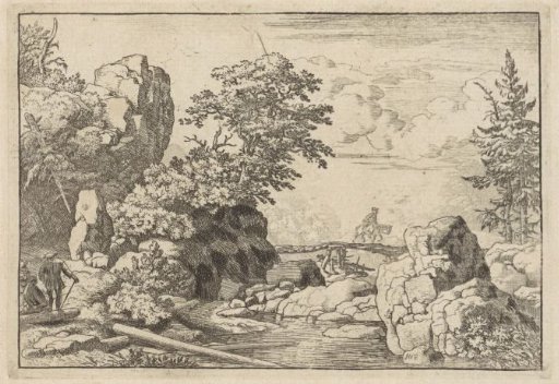 Landscape with rider on bridge