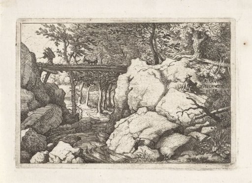 Landscape with goat on bridge
