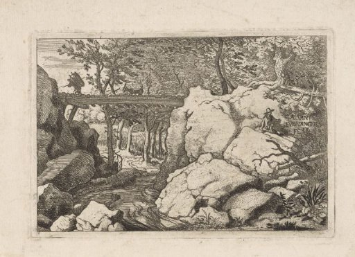 Landscape with goat on bridge