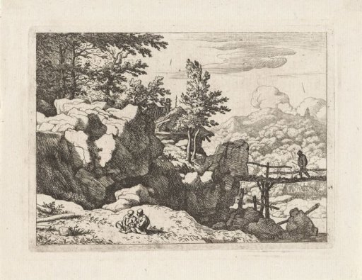 Landscape with man on bridge