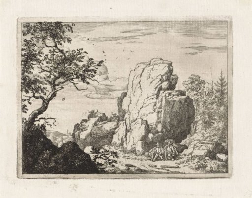 Landscape with two gentlemen sitting at the foot of a rock