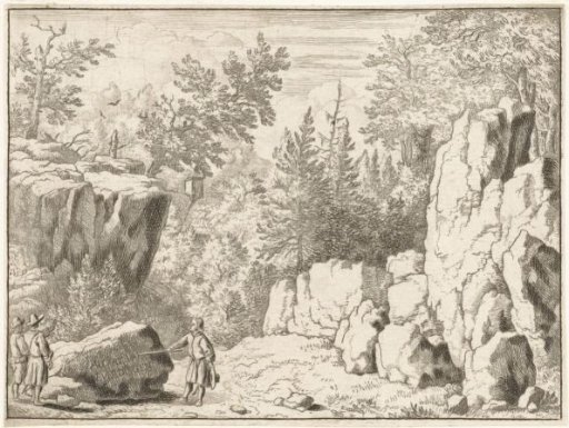 Landscape with man with pointing stick